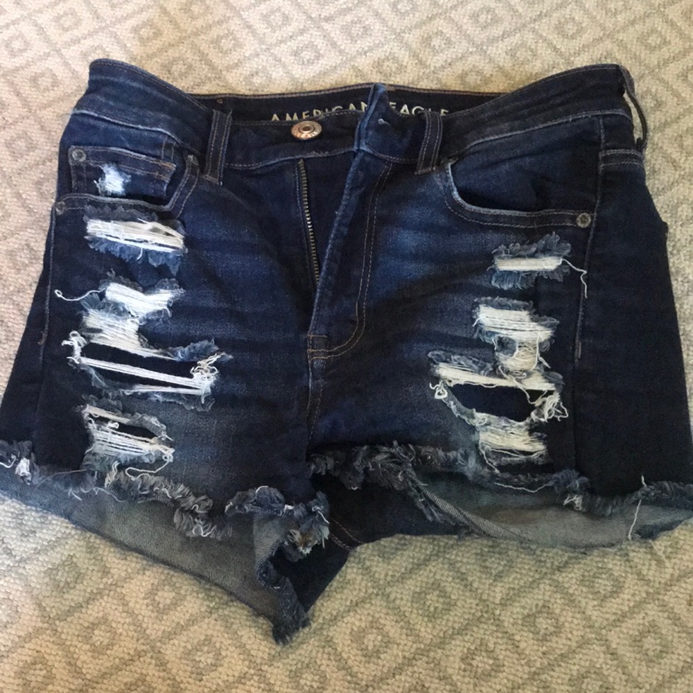 American Eagle Dark Wash Destroyed Shorts